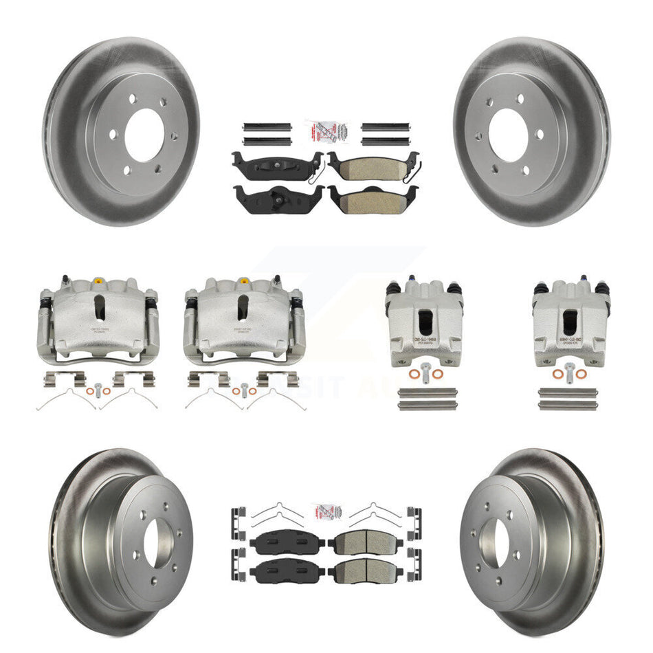 Front Rear Disc Brake Caliper Coated Rotors And Semi-Metallic Pads Kit (10Pc) For Ford F-150 Lincoln Mark LT 4WD KCG-102454N
