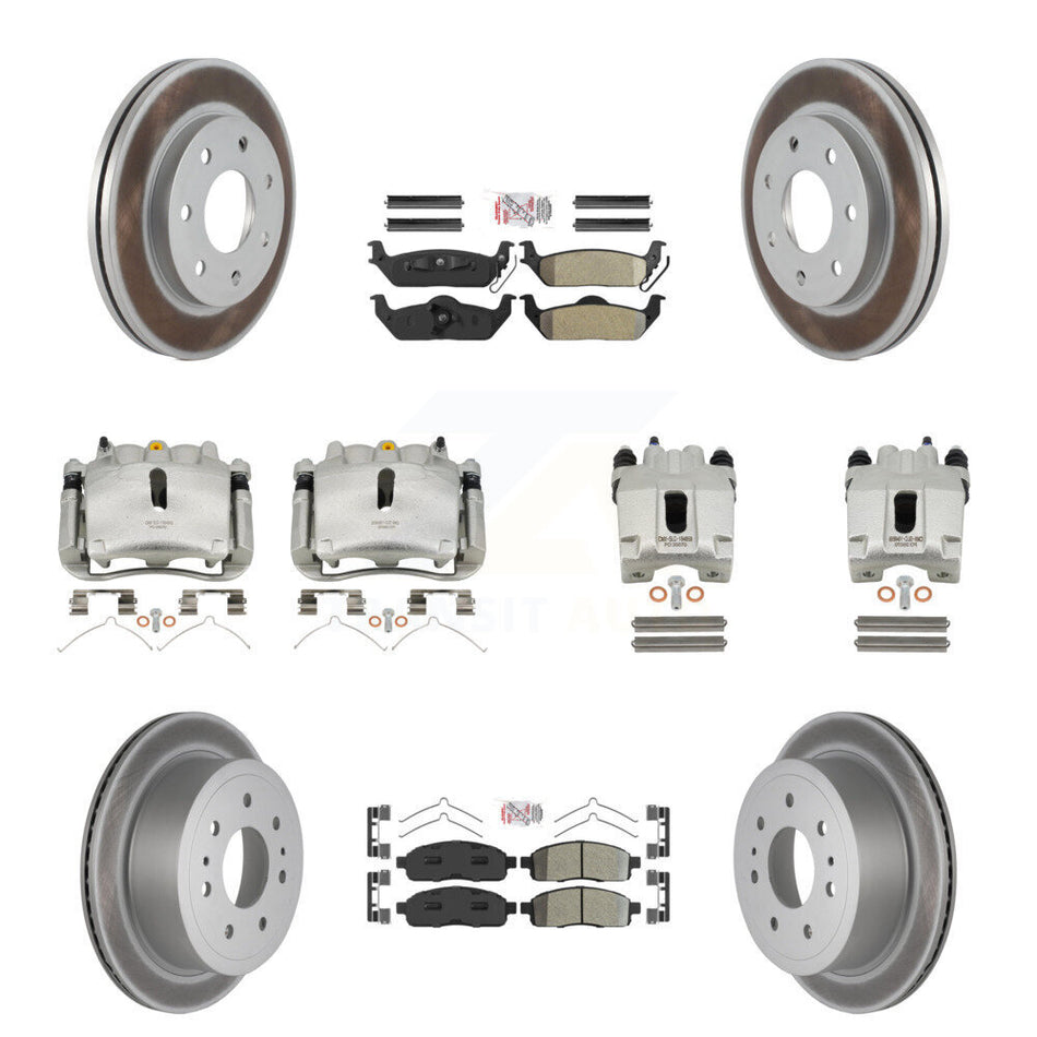 Front Rear Disc Brake Caliper Coated Rotors And Semi-Metallic Pads Kit (10Pc) For Ford F-150 Lincoln Mark LT 4WD KCG-102455N