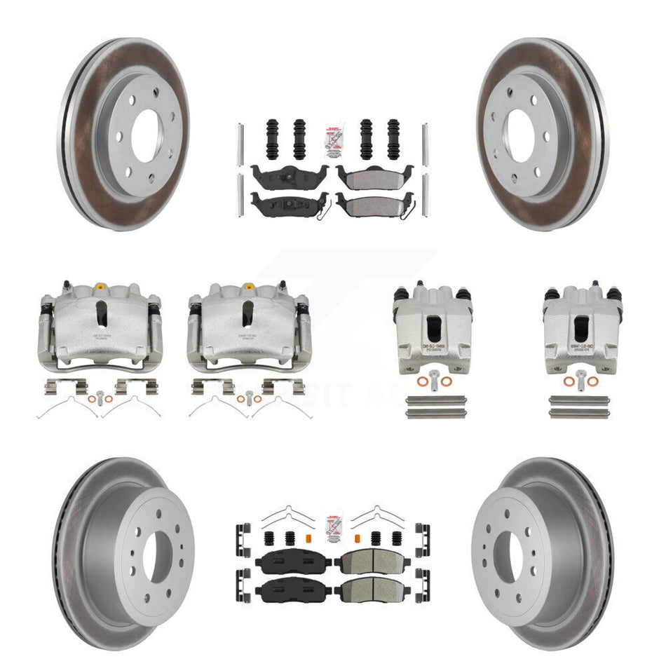 Front Rear Disc Brake Caliper Coated Rotors And Semi-Metallic Pads Kit (10Pc) For Ford F-150 Lincoln Mark LT 4WD KCG-102458N