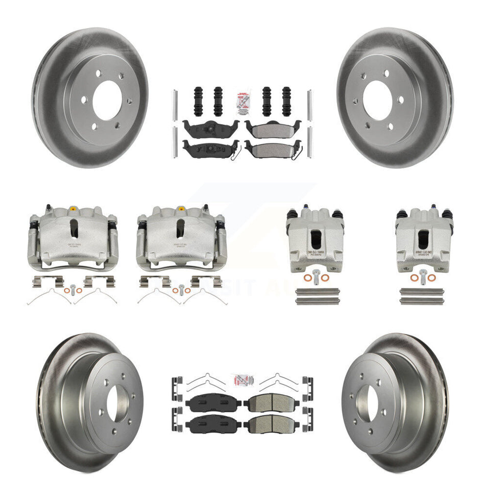Front Rear Disc Brake Caliper Coated Rotors And Semi-Metallic Pads Kit (10Pc) For Ford F-150 Lincoln Mark LT 4WD KCG-102460N
