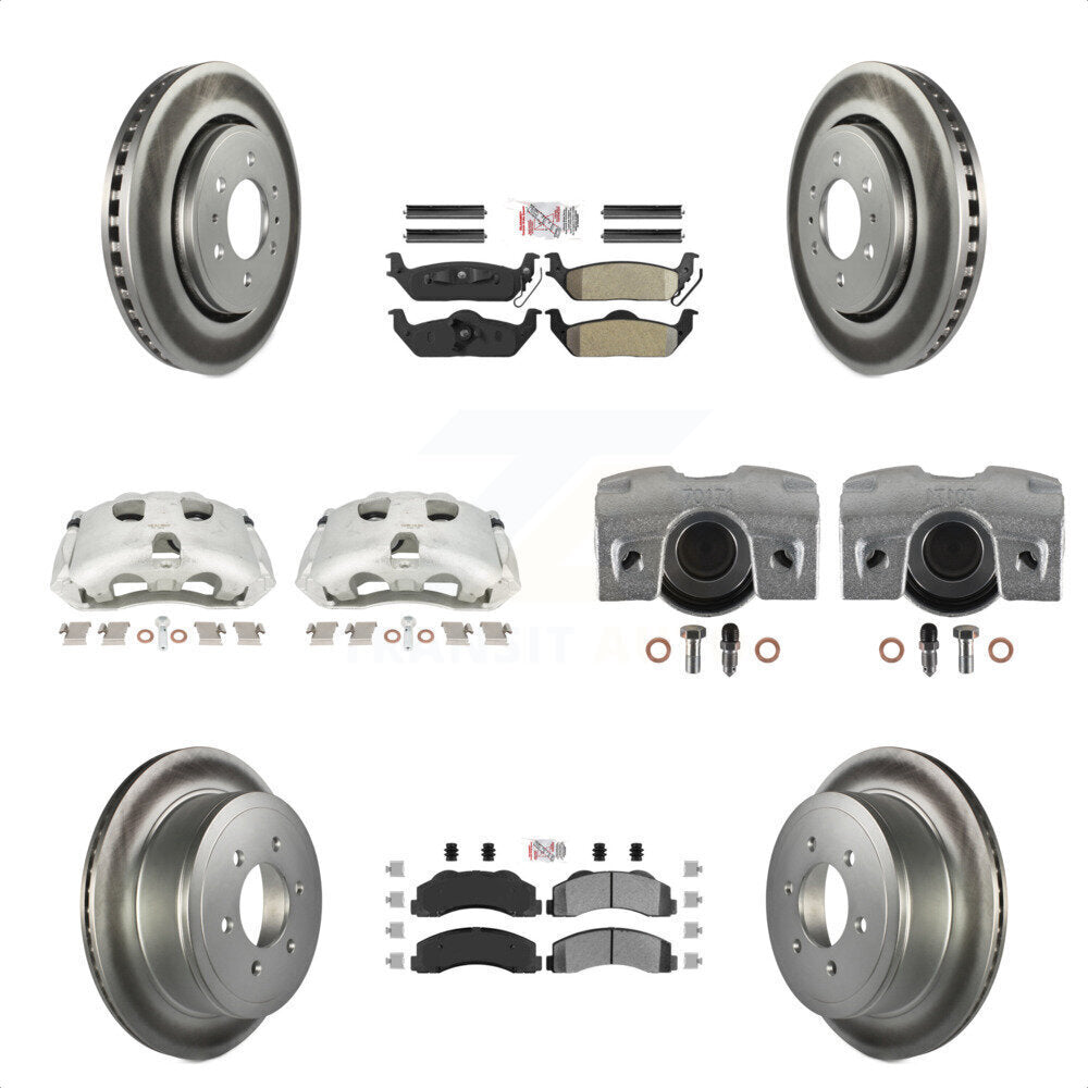 Front Rear Disc Brake Caliper Coated Rotors And Semi-Metallic Pads Kit (10Pc) For 2010-2011 Ford F-150 With 6 Lug Wheels KCG-102466N by Transit Auto