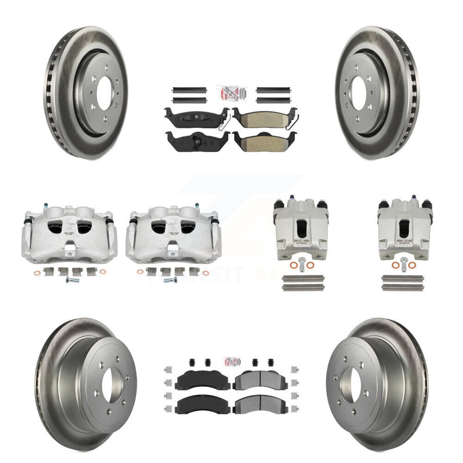 Front Rear Disc Brake Caliper Coated Rotors And Semi-Metallic Pads Kit (10Pc) For 2010-2011 Ford F-150 With 6 Lug Wheels KCG-102466N