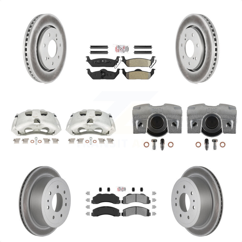 Front Rear Disc Brake Caliper Coated Rotors And Semi-Metallic Pads Kit (10Pc) For 2010-2011 Ford F-150 With 7 Lug Wheels KCG-102467N by Transit Auto