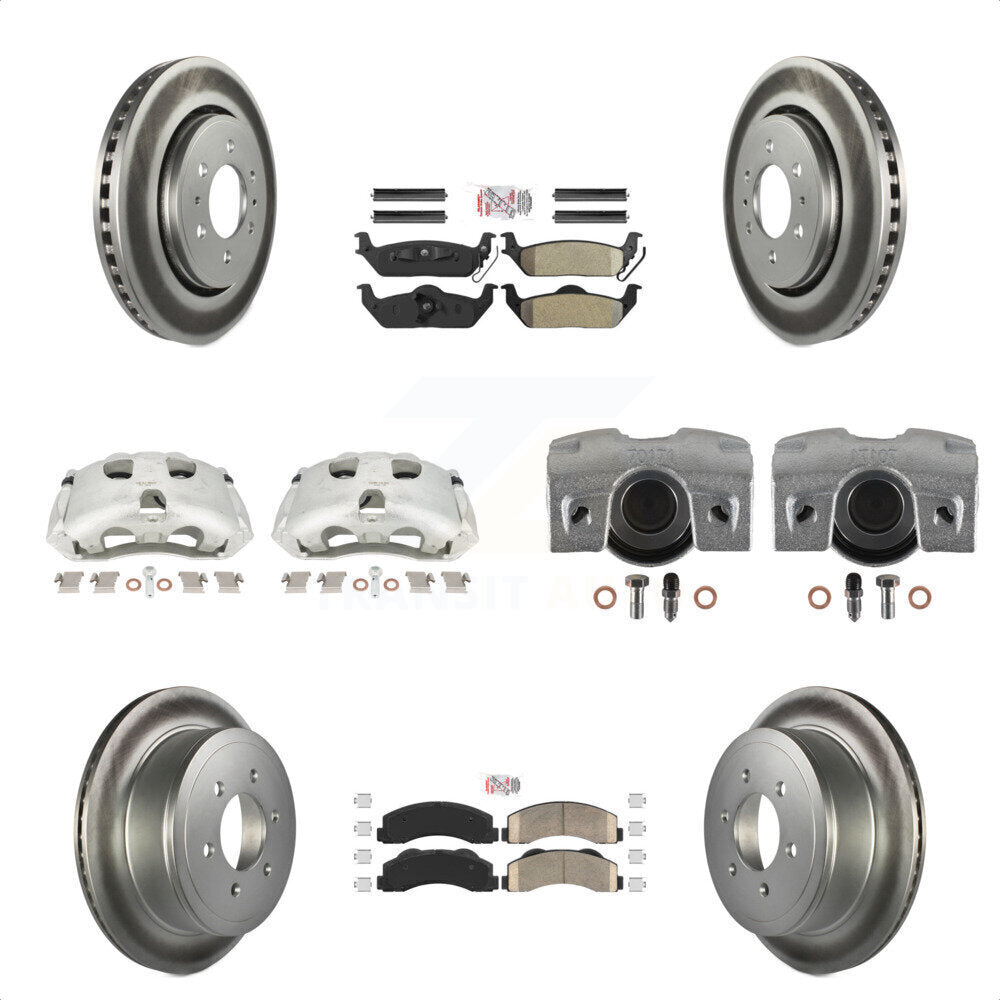 Front Rear Disc Brake Caliper Coated Rotors And PADSMATERIAL Pads Kit (10Pc) For 2010-2011 Ford F-150 With 6 Lug Wheels KCG-102468N by Transit Auto