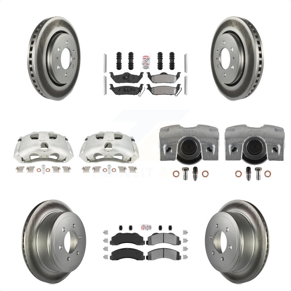 Front Rear Disc Brake Caliper Coated Rotors And Semi-Metallic Pads Kit (10Pc) For 2010-2011 Ford F-150 With 6 Lug Wheels KCG-102472N by Transit Auto