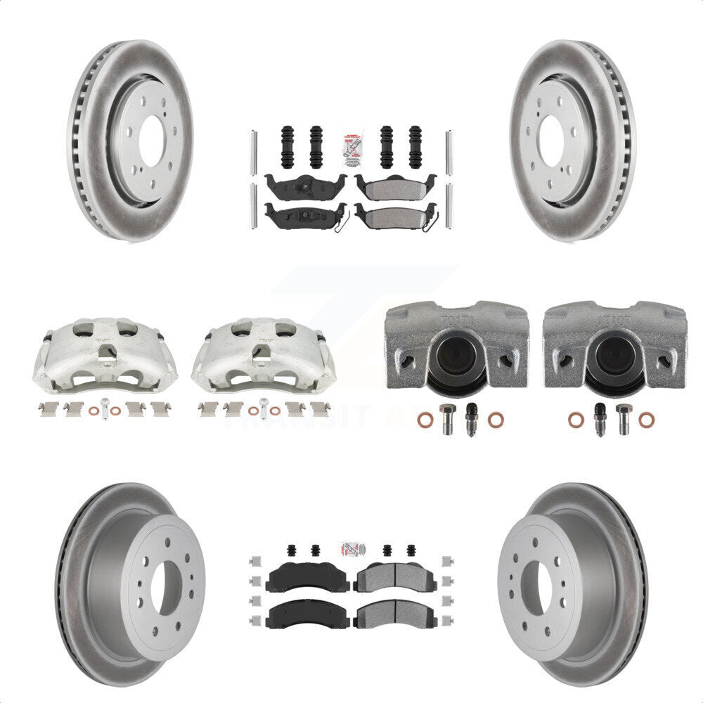 Front Rear Disc Brake Caliper Coated Rotors And Semi-Metallic Pads Kit (10Pc) For 2010-2011 Ford F-150 With 7 Lug Wheels KCG-102473N by Transit Auto