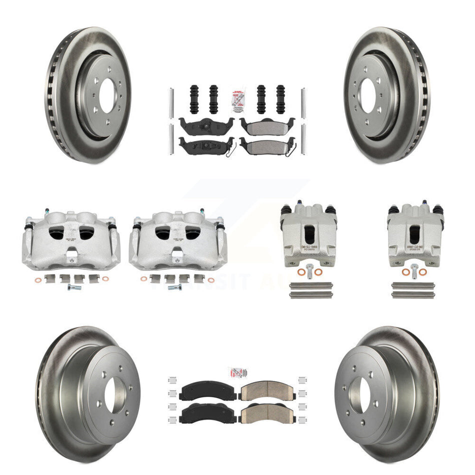 Front Rear Disc Brake Caliper Coated Rotors And PADSMATERIAL Pads Kit (10Pc) For 2010-2011 Ford F-150 With 6 Lug Wheels KCG-102474N