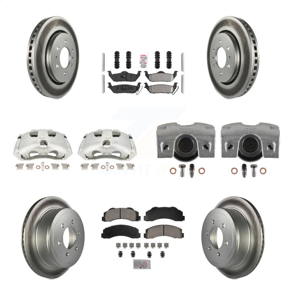 Front Rear Disc Brake Caliper Coated Rotors And Semi-Metallic Pads Kit (10Pc) For 2010-2011 Ford F-150 With 6 Lug Wheels KCG-102476N by Transit Auto