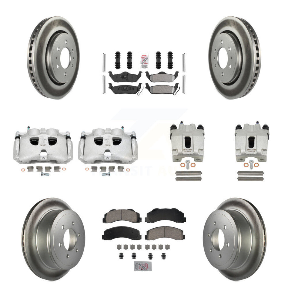 Front Rear Disc Brake Caliper Coated Rotors And Semi-Metallic Pads Kit (10Pc) For 2010-2011 Ford F-150 With 6 Lug Wheels KCG-102476N