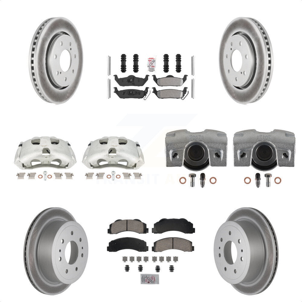 Front Rear Disc Brake Caliper Coated Rotors And Semi-Metallic Pads Kit (10Pc) For 2010-2011 Ford F-150 With 7 Lug Wheels KCG-102477N by Transit Auto