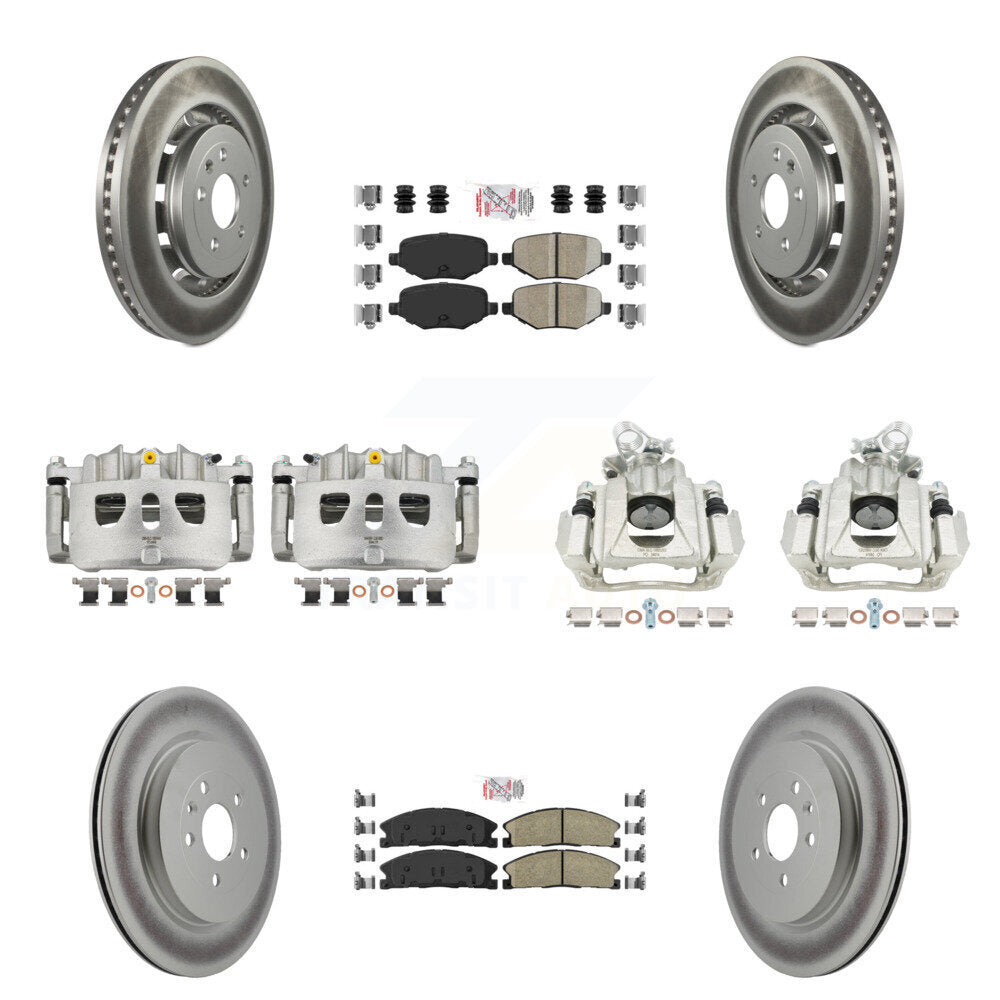 Front Rear Disc Brake Caliper Coat Rotor And Ceramic Pad Kit (10Pc) For 2016 Lincoln MKS KCG-102482N