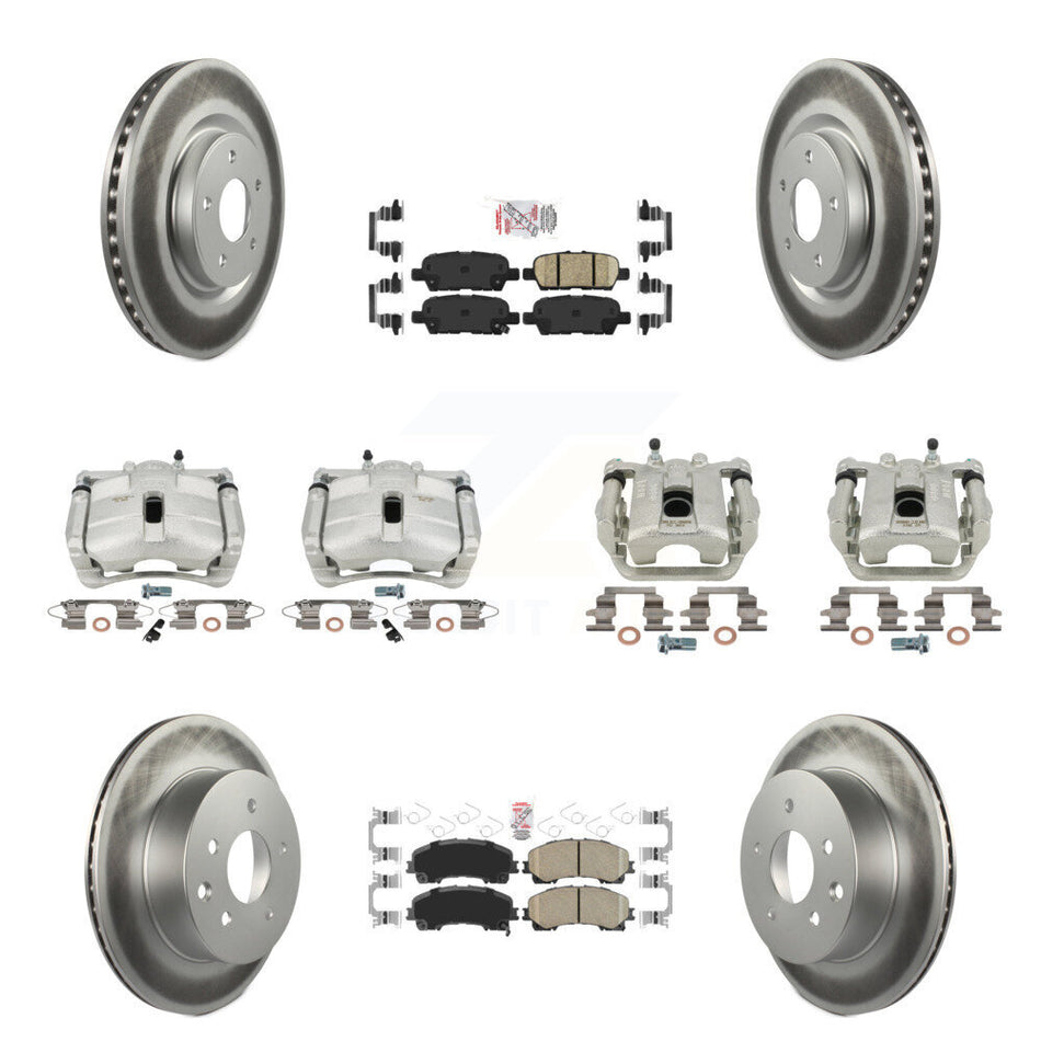 Front Rear Disc Brake Caliper Coated Rotors And Ceramic Pads Kit (10Pc) For 2014-2015 Nissan Rogue SL With 3rd Row Seating KCG-102490N