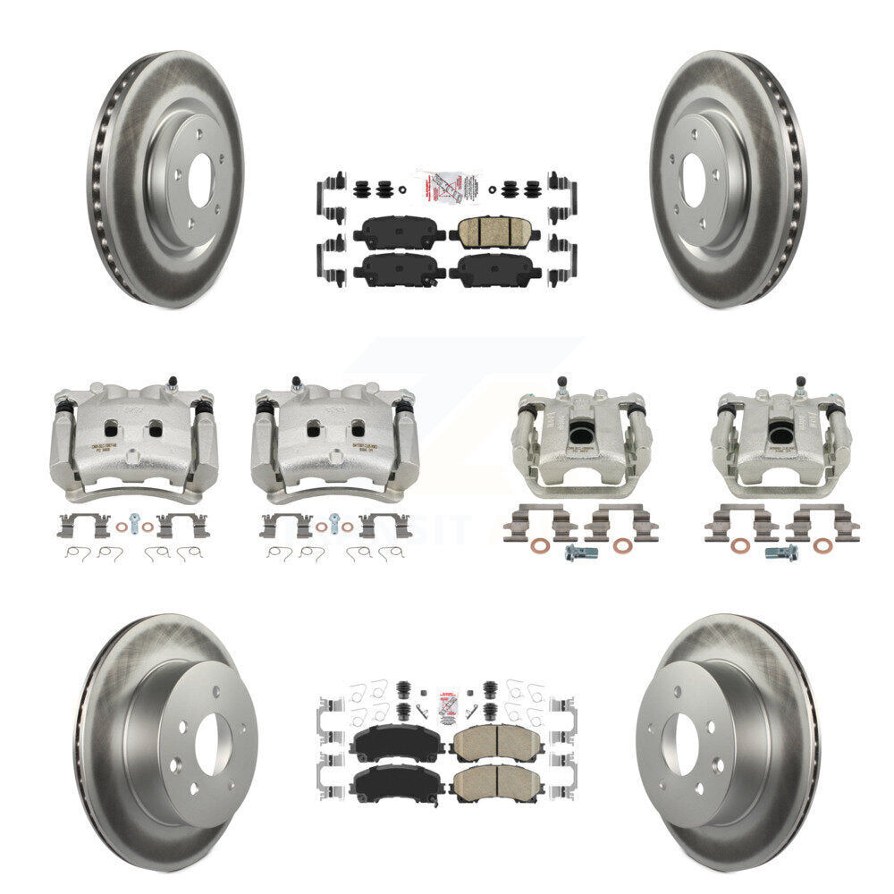 Front Rear Disc Brake Caliper Coated Rotors And Ceramic Pads Kit (10Pc) For Nissan Rogue KCG-102493N