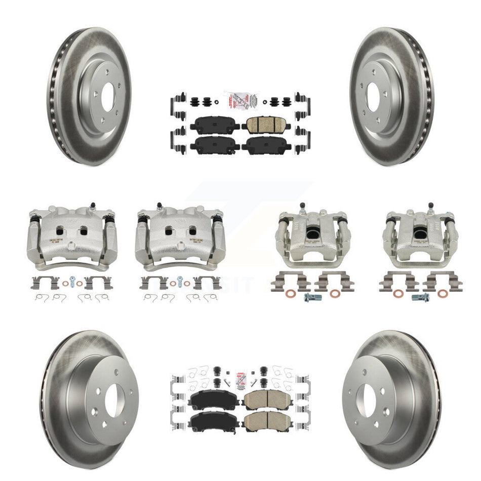 Front Rear Disc Brake Caliper Coated Rotors And Ceramic Pads Kit (10Pc) For Nissan Rogue KCG-102493N