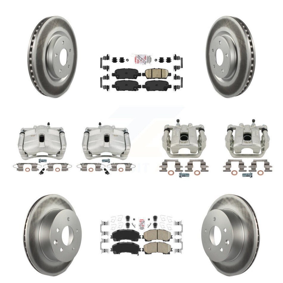 Front Rear Disc Brake Caliper Coated Rotors And Ceramic Pads Kit (10Pc) For 2014-2015 Nissan Rogue SL With 3rd Row Seating KCG-102494N