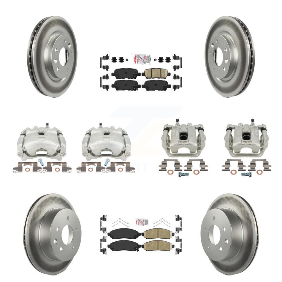 Front Rear Disc Brake Caliper Coated Rotors And Ceramic Pads Kit (10Pc) For 2015 Nissan LEAF Vehicles Manufactured In Japan KCG-102502N