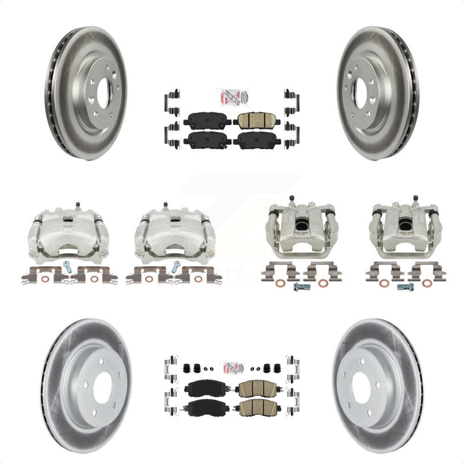 Front Rear Disc Brake Caliper Coated Rotors And Ceramic Pads Kit (10Pc) For 2017 Nissan LEAF With Electric Parking KCG-102505N by Transit Auto