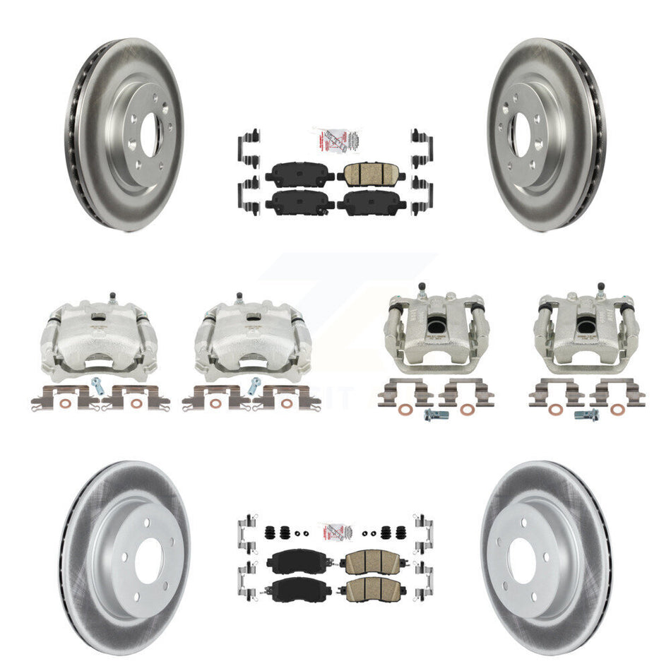 Front Rear Disc Brake Caliper Coated Rotors And Ceramic Pads Kit (10Pc) For 2017 Nissan LEAF With Electric Parking KCG-102505N
