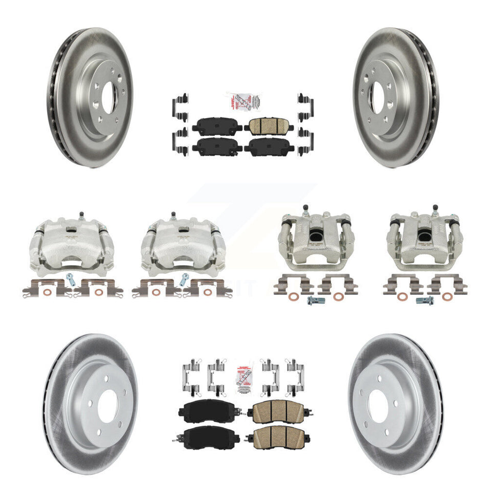 Front Rear Disc Brake Caliper Coated Rotors And Ceramic Pads Kit (10Pc) For 2017 Nissan LEAF With Electric Parking KCG-102506N