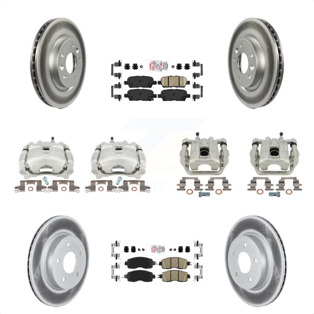 Front Rear Disc Brake Caliper Coated Rotors And Ceramic Pads Kit (10Pc) For 2017 Nissan LEAF With Electric Parking KCG-102507N by Transit Auto