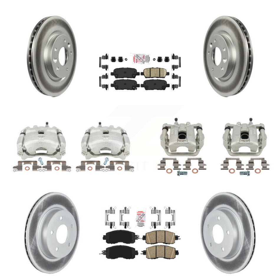 Front Rear Disc Brake Caliper Coated Rotors And Ceramic Pads Kit (10Pc) For 2017 Nissan LEAF With Electric Parking KCG-102508N