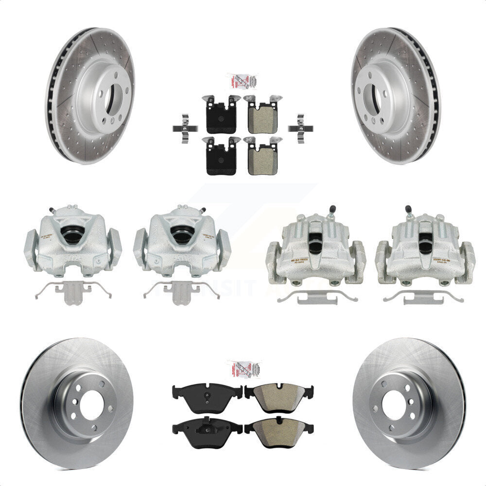 Front Rear Disc Brake Caliper Coated Rotors And Semi-Metallic Pads Kit (10Pc) For 2012 BMW 328i Convertible Wagon Coupe with 2.0L With Blue Painted Calipers KCG-102525N by Transit Auto