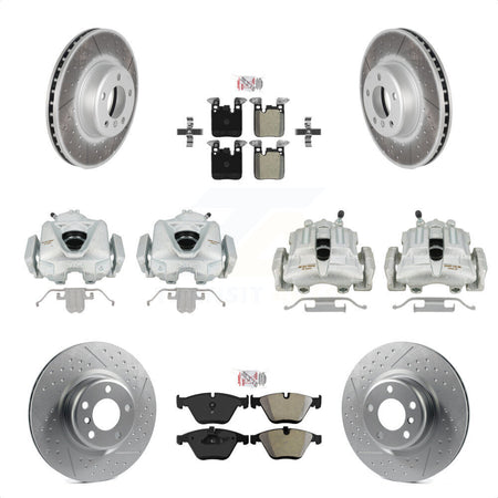 Front Rear Disc Brake Caliper Coated Rotors And Semi-Metallic Pads Kit (10Pc) For 2012 BMW 328i Convertible Wagon Coupe with 2.0L With Blue Painted Calipers KCG-102527N by Transit Auto