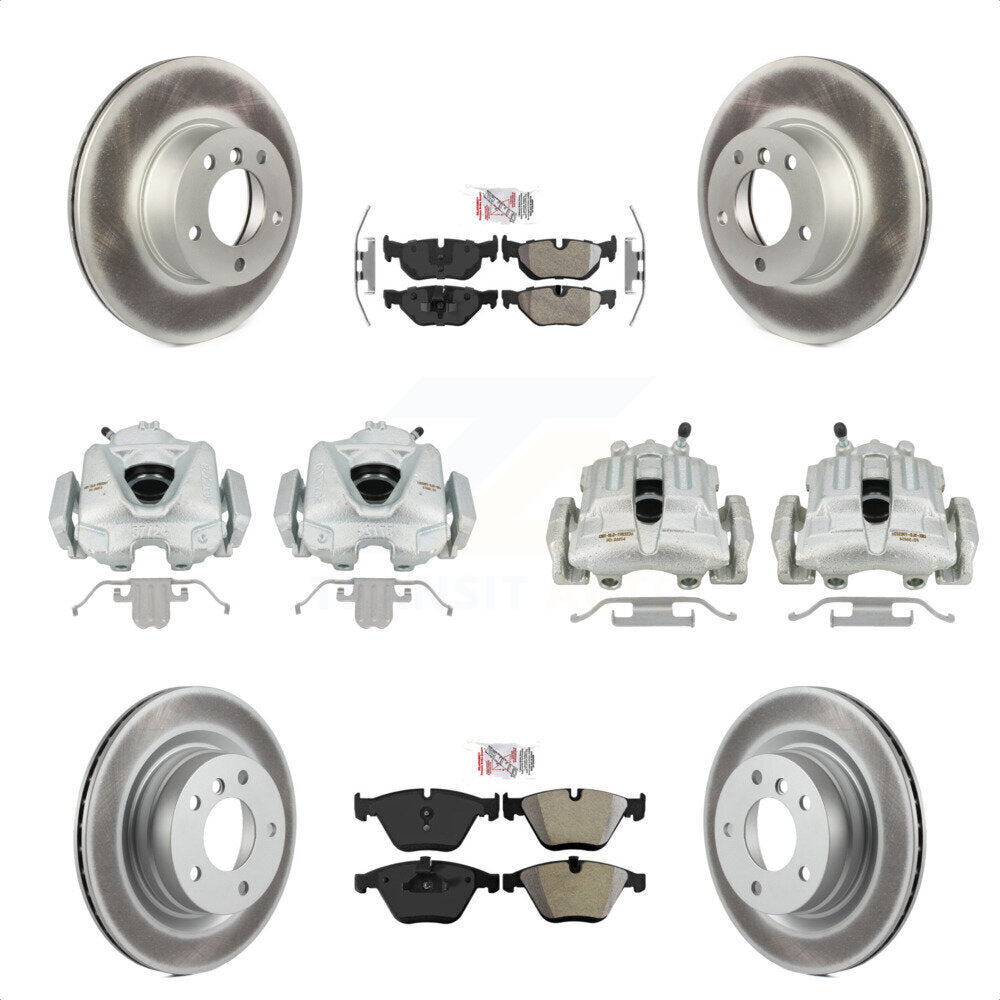 Front Rear Disc Brake Caliper Coated Rotors And Semi-Metallic Pads Kit (10Pc) For BMW 328i KCG-102530N by Transit Auto