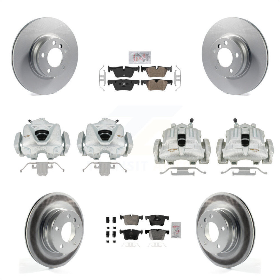 Front Rear Disc Brake Caliper Coated Rotors And Semi-Metallic Pads Kit (10Pc) For 2012 BMW 328i 2.0L Without Blue Painted Calipers KCG-102531N by Transit Auto