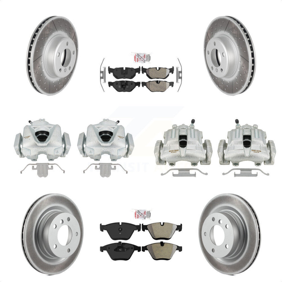 Front Rear Disc Brake Caliper Coated Rotors And Semi-Metallic Pads Kit (10Pc) For 2013 BMW 328i Coupe with 3.0L With 340mm Diameter Rotor KCG-102535N by Transit Auto