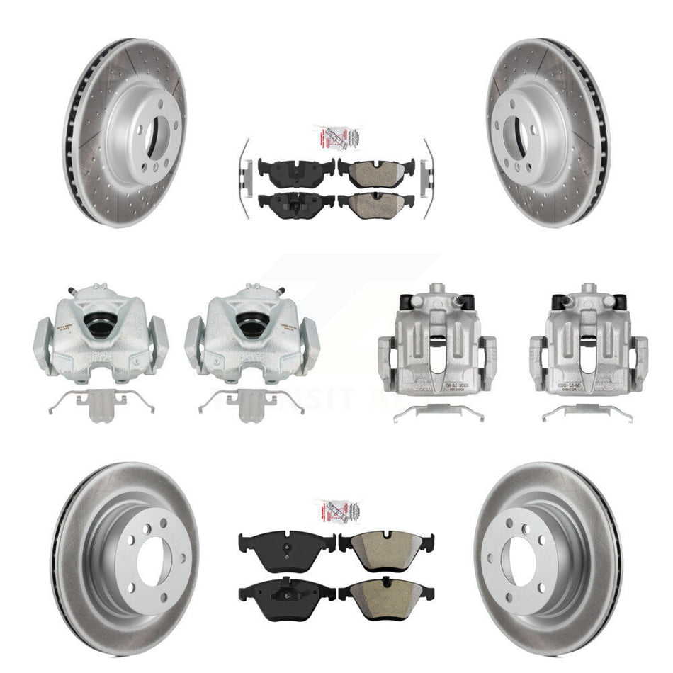 Front Rear Disc Brake Caliper Coated Rotors And Semi-Metallic Pads Kit (10Pc) For 2013 BMW 328i Coupe with 3.0L With 340mm Diameter Rotor KCG-102535N