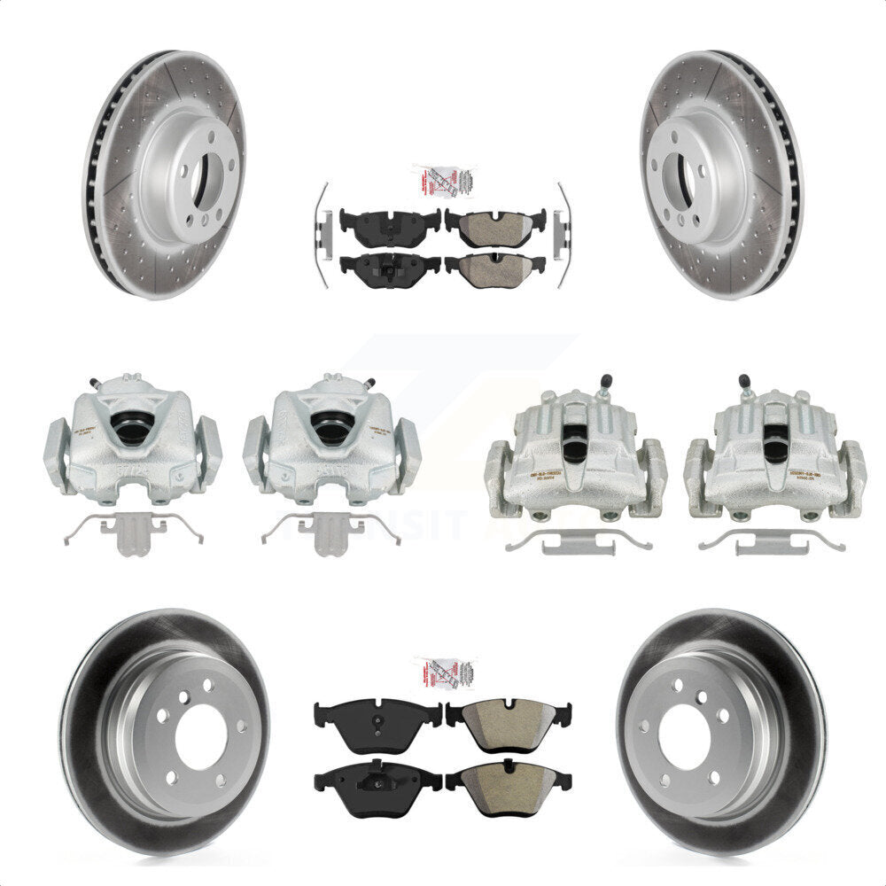 Front Rear Disc Brake Caliper Coated Rotors And Semi-Metallic Pads Kit (10Pc) For 2013 BMW 328i Convertible with 3.0L With 340mm Diameter Rotor KCG-102538N by Transit Auto