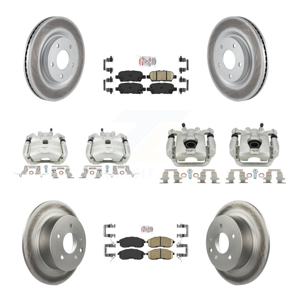 Front Rear Disc Brake Caliper Coated Rotors And Ceramic Pads Kit (10Pc) For Nissan Juke KCG-102569N