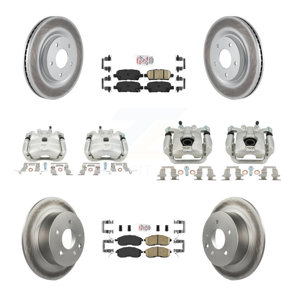 Front Rear Disc Brake Caliper Coated Rotors And Ceramic Pads Kit (10Pc) For Nissan Juke KCG-102570N