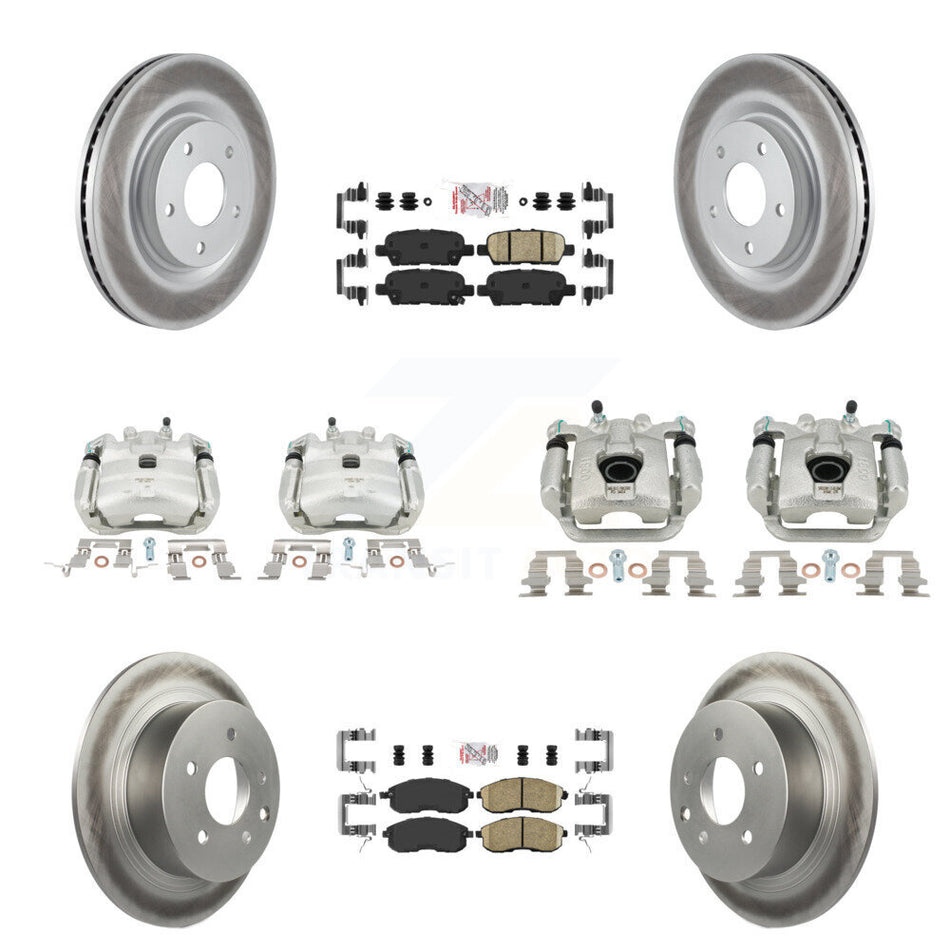 Front Rear Disc Brake Caliper Coated Rotors And Ceramic Pads Kit (10Pc) For Nissan Juke KCG-102572N