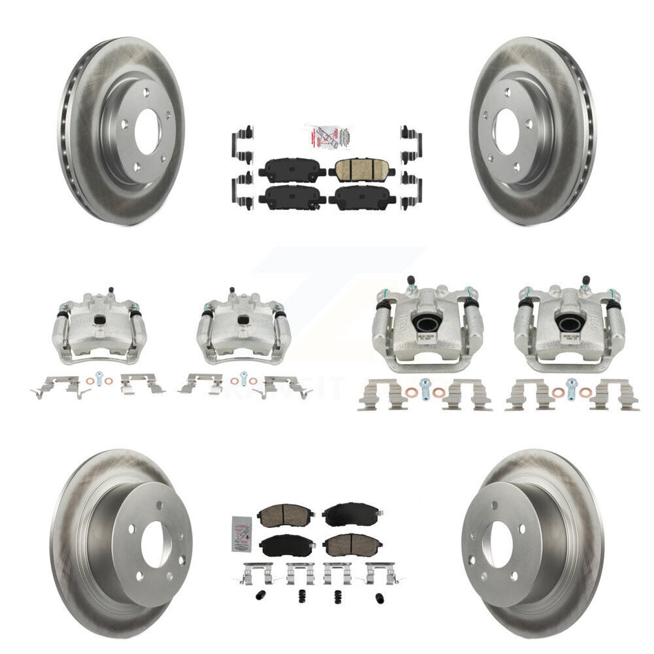 Front Rear Disc Brake Caliper Coated Rotors And Ceramic Pad Kit (10Pc) For Nissan Sentra KCG-102573N