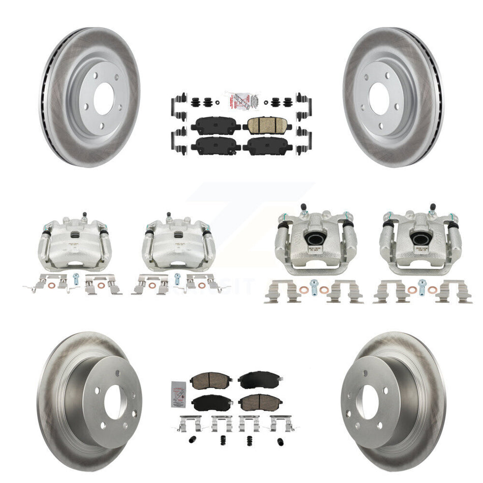 Front Rear Disc Brake Caliper Coated Rotors And Ceramic Pad Kit (10Pc) For Nissan Sentra KCG-102579N
