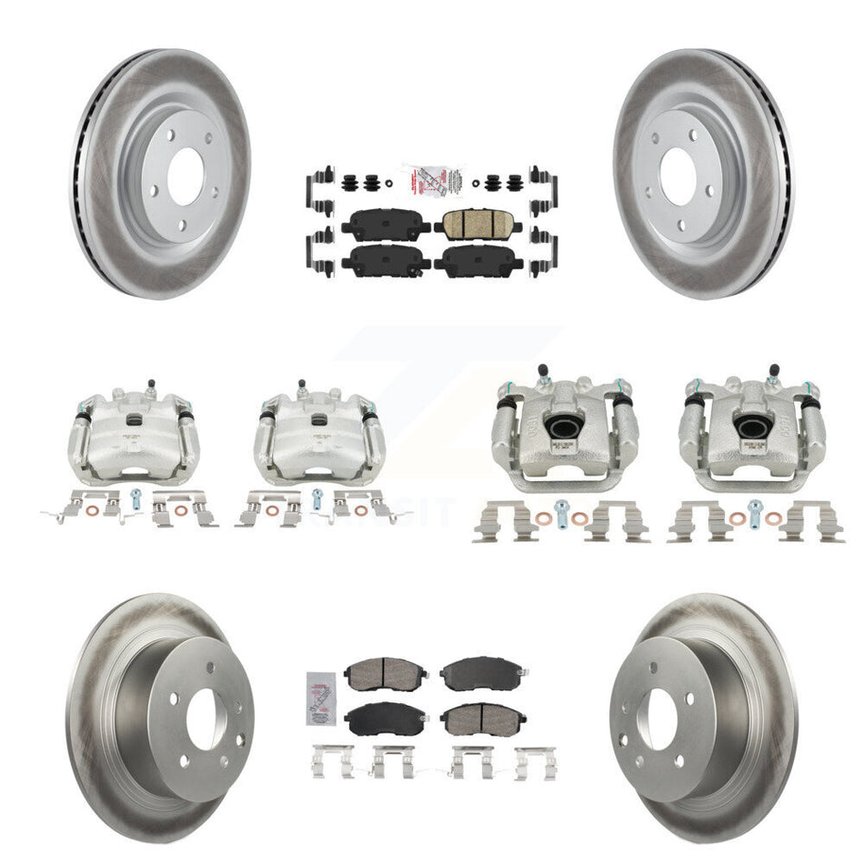 Front Rear Disc Brake Caliper Coated Rotors And Ceramic Pad Kit (10Pc) For Nissan Sentra KCG-102580N