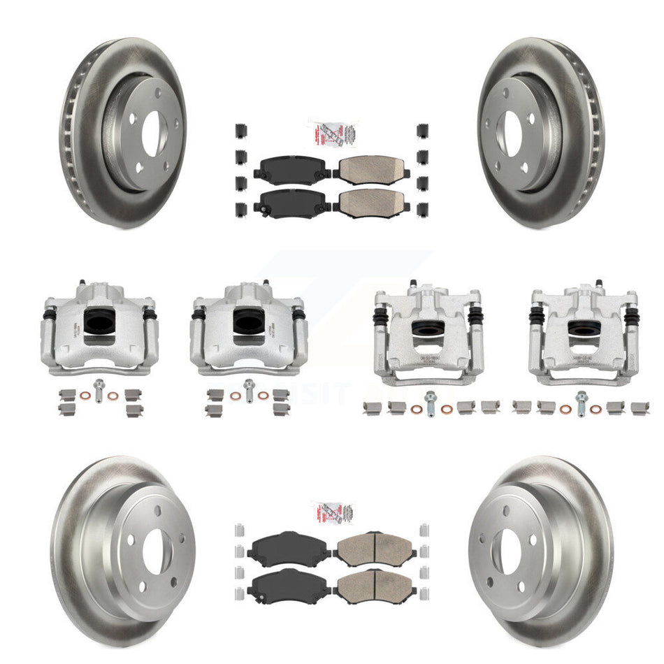 Front Rear Disc Brake Caliper Coated Rotors And Ceramic Pad Kit (10Pc) For Jeep Wrangler KCG-102586N