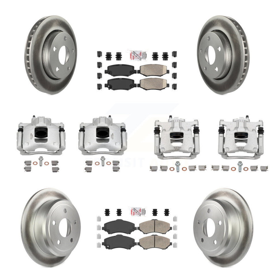 Front Rear Disc Brake Caliper Coated Rotors And Ceramic Pad Kit (10Pc) For Jeep Wrangler KCG-102587N