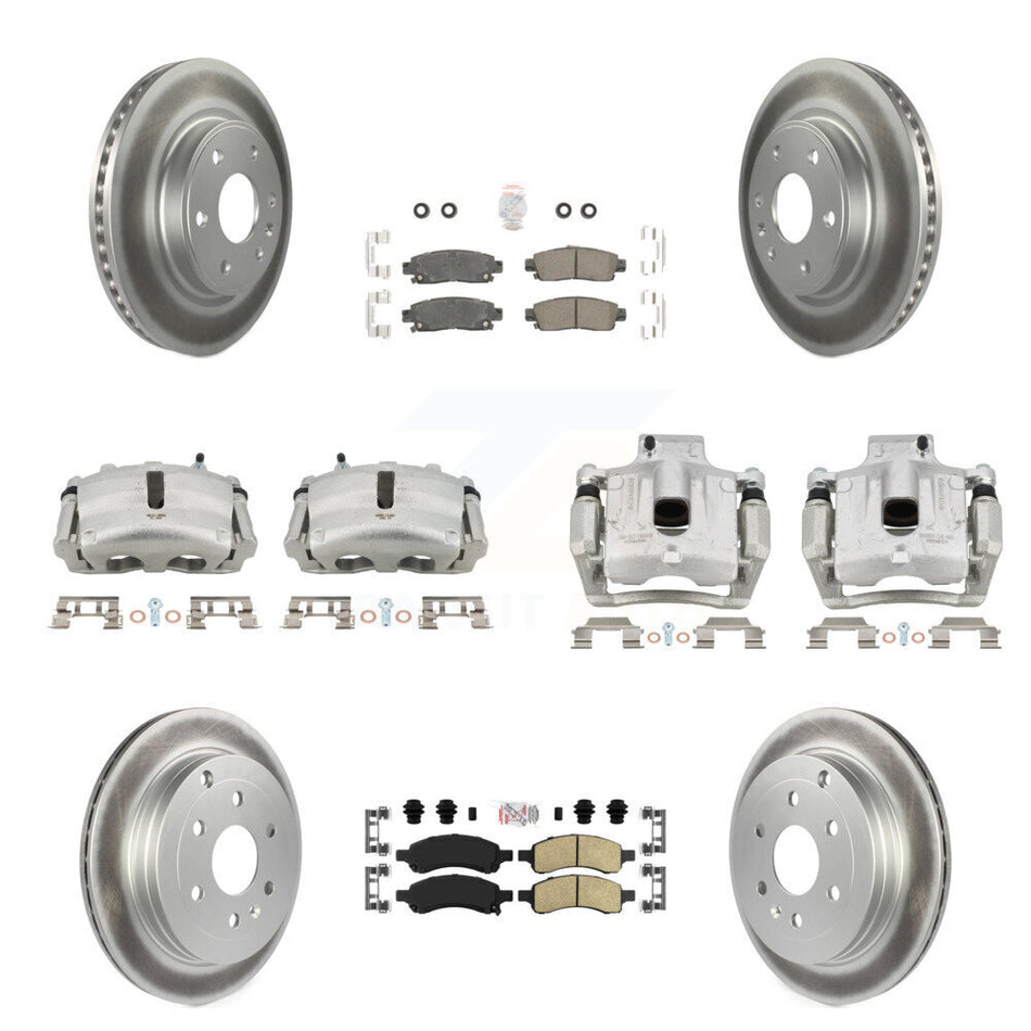 Front Rear Brake Caliper Coat Rotors Ceramic Pad Kit (10Pc) For GMC Acadia Buick Enclave KCG-102592N