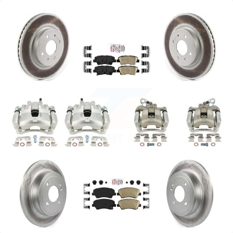 Front Rear Disc Brake Caliper Coated Rotors And Ceramic Pads Kit (10Pc) For Kia Rio KCG-102593N by Transit Auto