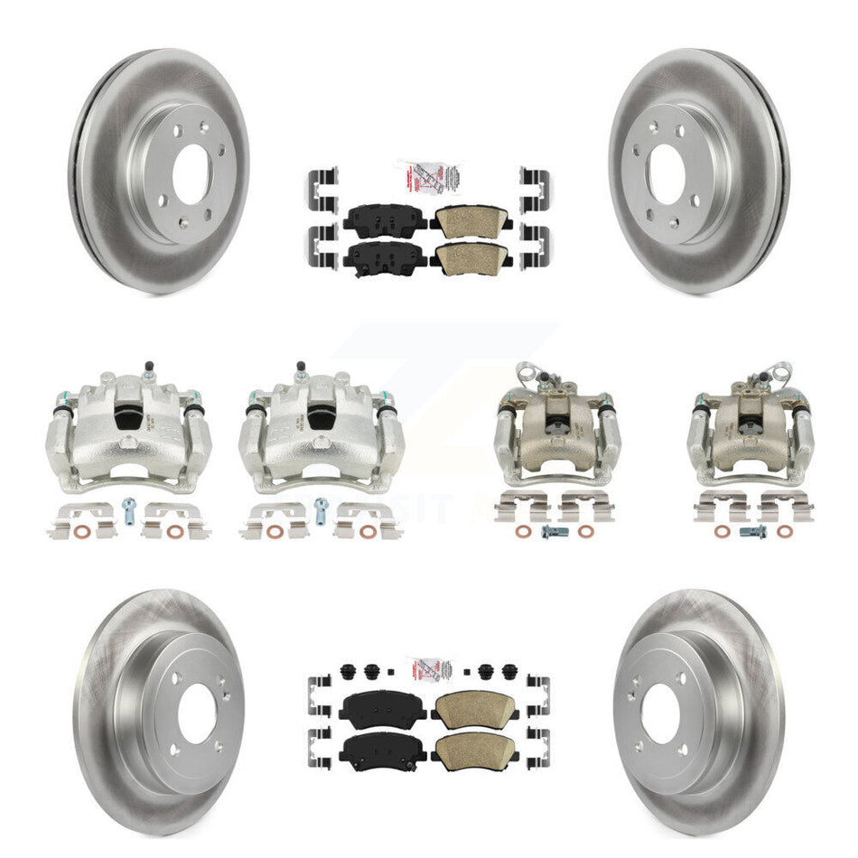 Front Rear Disc Brake Caliper Coated Rotors And Ceramic Pads Kit (10Pc) For Kia Rio KCG-102594N