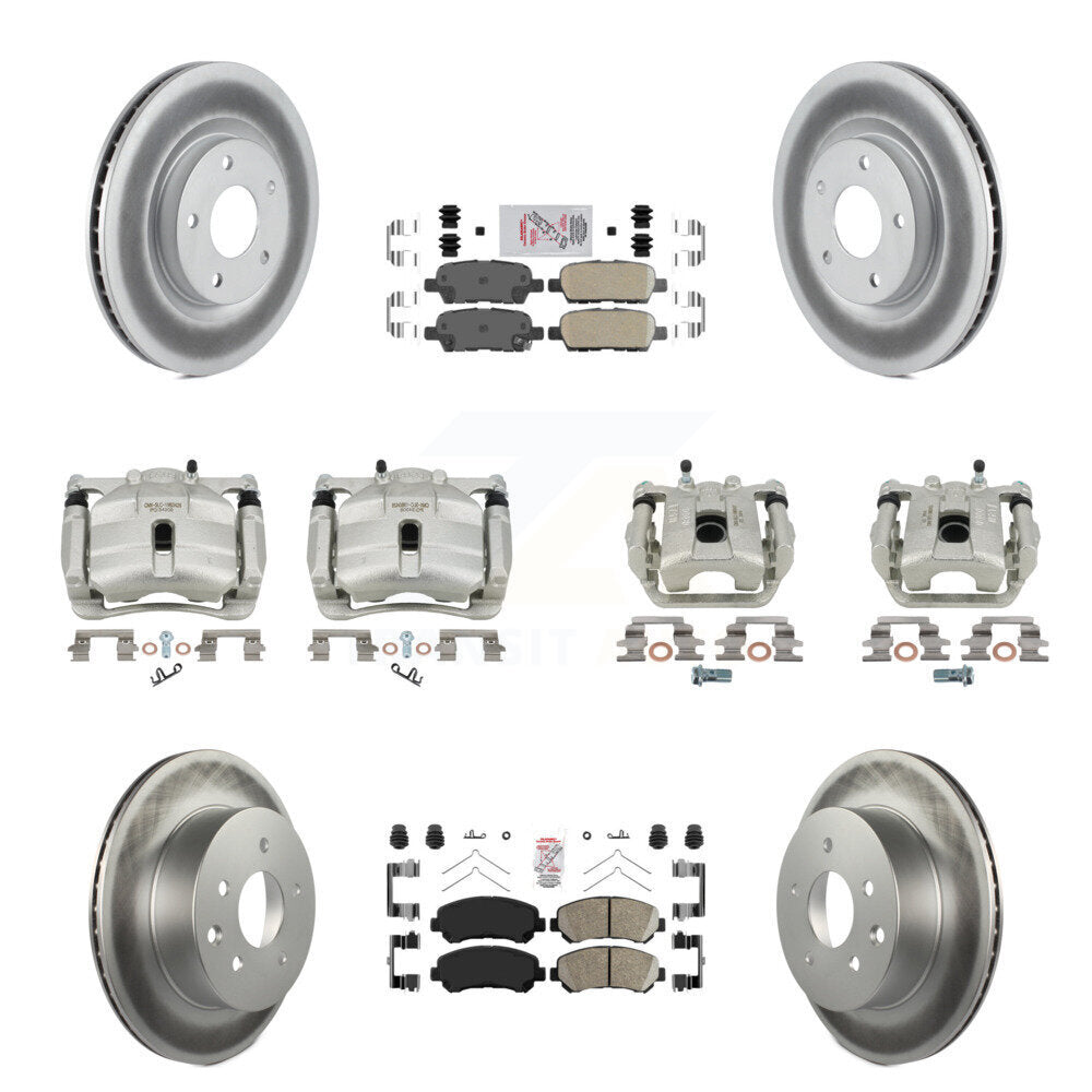 Front Rear Disc Brake Caliper Coat Rotors Ceramic Pad Kit (10Pc) For Nissan Rogue Select KCG-102649N