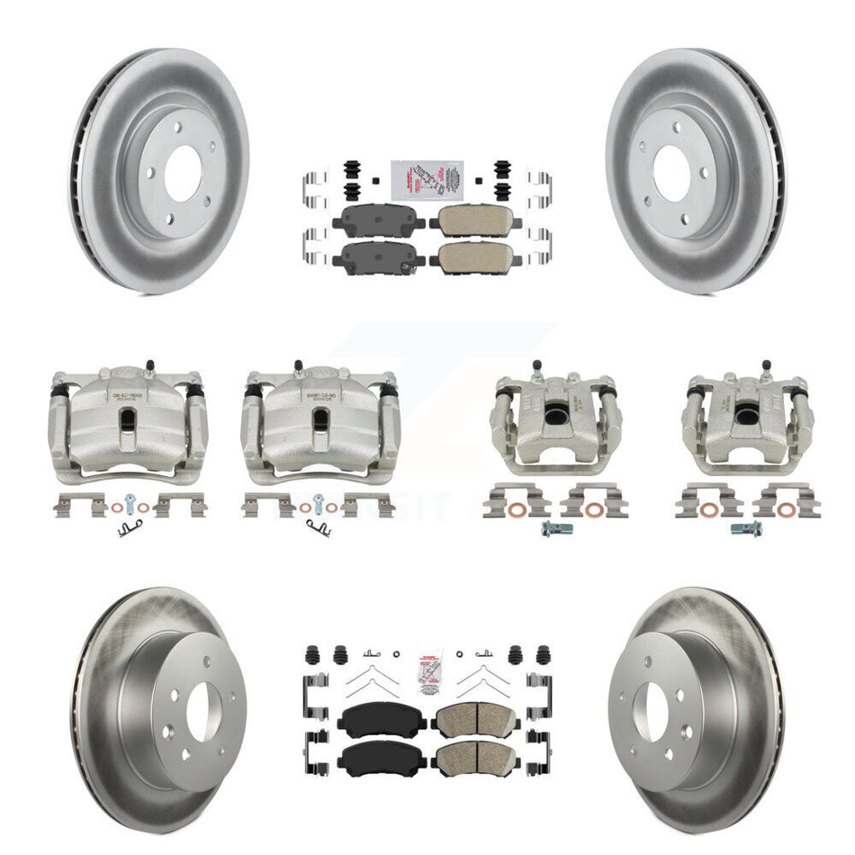 Front Rear Disc Brake Caliper Coat Rotors Ceramic Pad Kit (10Pc) For Nissan Rogue Select KCG-102649N