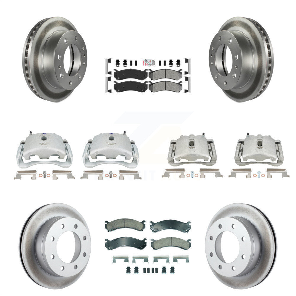 Front Rear Disc Brake Caliper Coated Rotors And Semi-Metallic Pads Kit (10Pc) For Chevrolet Silverado 2500 HD GMC Sierra Hummer H2 1500 Suburban Yukon XL Avalanche Classic KCG-102666N by Transit Auto