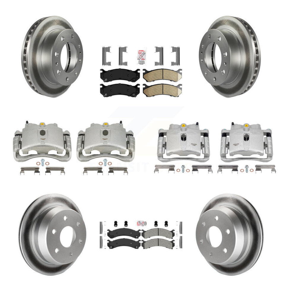 Front Rear Disc Brake Caliper Coated Rotors And PADSMATERIAL Pads Kit (10Pc) For 2003 Chevrolet Silverado 2500 HD Suburban GMC Sierra KCG-102667N