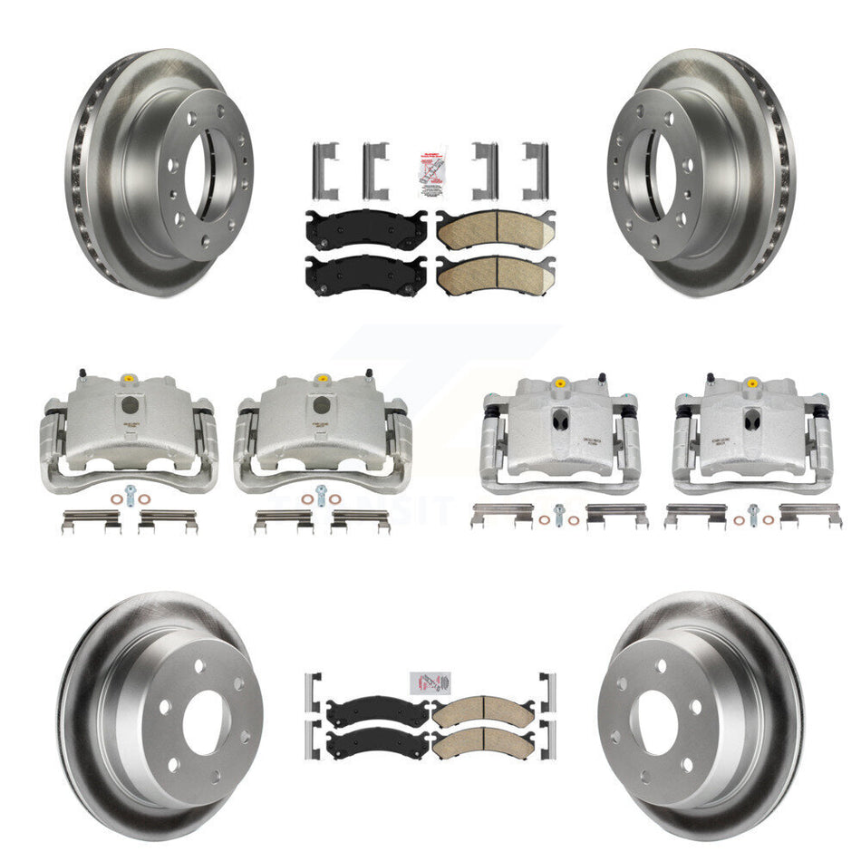 Front Rear Disc Brake Caliper Coated Rotors And Ceramic Pads Kit (10Pc) For 2003 Chevrolet Silverado 2500 HD Suburban GMC Sierra KCG-102668N