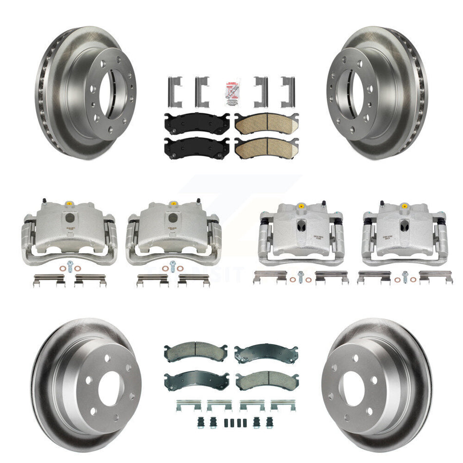 Front Rear Disc Brake Caliper Coated Rotors And Ceramic Pads Kit (10Pc) For 2003 Chevrolet Silverado 2500 HD Suburban GMC Sierra KCG-102669N