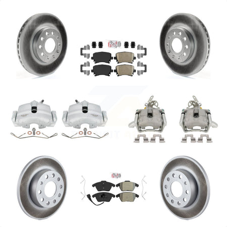 Front Rear Disc Brake Caliper Coated Rotors And PADSMATERIAL Pads Kit (10Pc) For 2006-2009 Volkswagen Rabbit KCG-102690N by Transit Auto